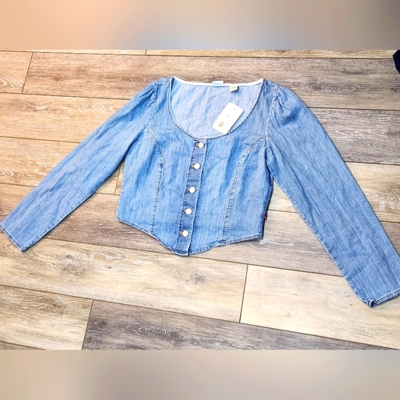 Levi's Tops - Levi's Light Blue Denim Daryn Corset Long Sleeve Button-Down Shirt Size Large